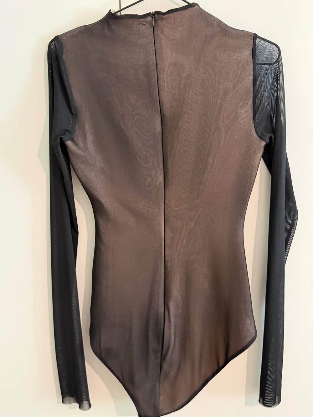 NWOT Zara Black Sheer illusion Long-Sleeve Ruched Bodysuit -small - Picture 2 of 8